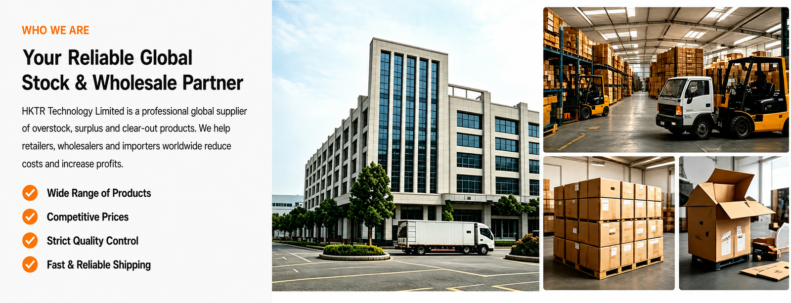 HKTR Technology Limited global stock and wholesale company, office, warehouse and export packing